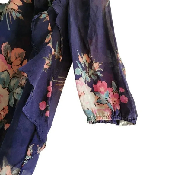 Anthropologie Leifsdottir Blouse Top Size 2 Navy Floral Cotati Chiffon 100% Silk - Picture 8 of 8